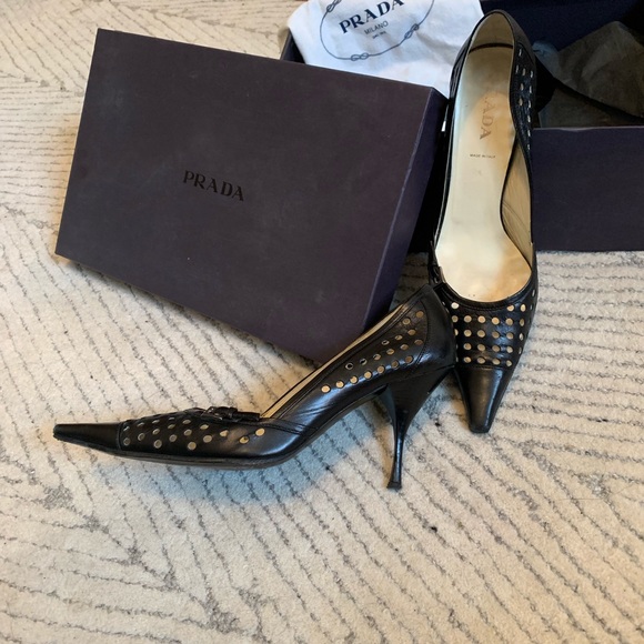 Prada Shoes - Prada classic perforated  black pump heels size 37.5